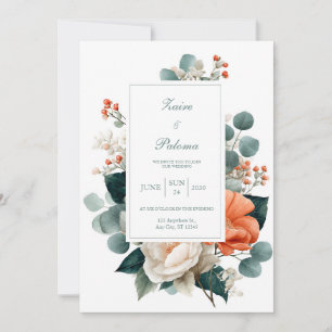Invitation Térracotta Élégant Fleur d'Eucalyptus Orange