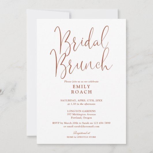 Invitation Terracotta Élégant Script Bridal Bunch Douche (Devant)