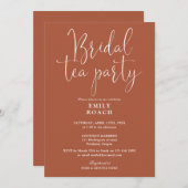 Invitation Terracotta Élégant Script Bridal Tea Party Douche (Devant / Derrière)