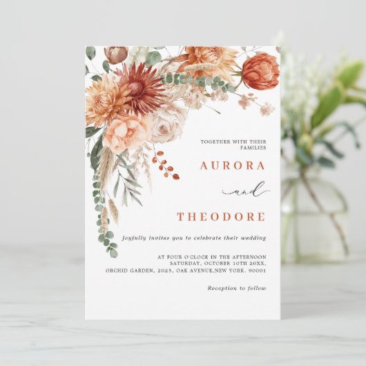 Invitation Terracotta et Emerald Green Rustic FlorMariage (Debout devant)