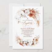 Invitation Terracotta et fleurs blanches Boho Chic Baptism (Devant)