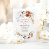 Invitation Terracotta et fleurs blanches Boho Chic Baptism