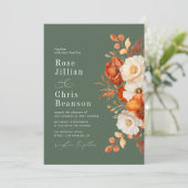 Invitation Terracotta Et Mariage Floral Vert Sage (Debout devant)