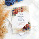 Invitation Terracotta et Marine Bleu Floral Mariage élégant<br><div class="desc">Pampas herbe,  terre cuite teinte de rouille fleurs et bleu marine feuillage botanique élégantes invitations de mariage</div>