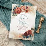 Invitation Terracotta et Turquoise Floral Elegant Boho Mariag<br><div class="desc">Pampas herbe,  terre cuite teinte de rouille fleurs et feuillage turquoise botanique élégante invitation de mariage</div>
