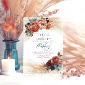 Invitation Terracotta et Turquoise Floral Elegant Boho Mariag