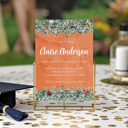 Invitation Terracotta Eucalyptus Orange Floral Graduation