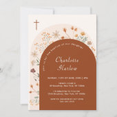 Invitation Terracotta Fall Boho Fleur sauvage Arc Croix Baptê (Devant)