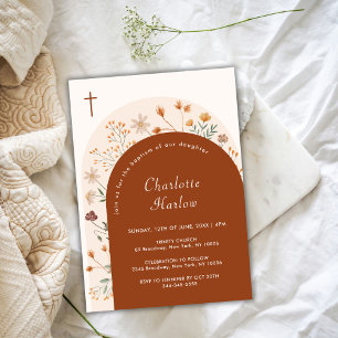 Invitation Terracotta Fall Boho Fleur sauvage Arc Croix Baptê