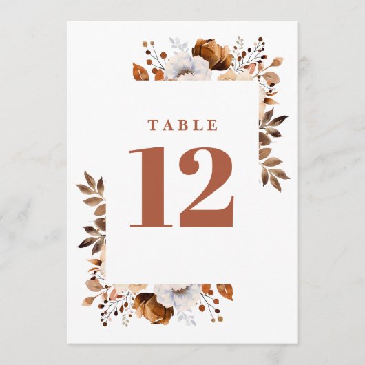 Invitation Terracotta Fall Country Floral Numéro de tableau (Devant)