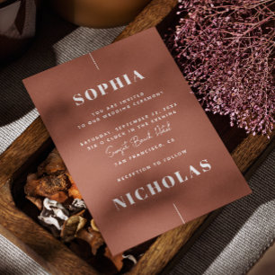 Invitation Terracotta fall Elégant minimaliste mariage QR Cod