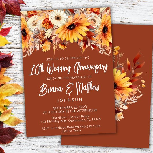 Invitation Terracotta Fall Floral 10e anniversaire Mariage