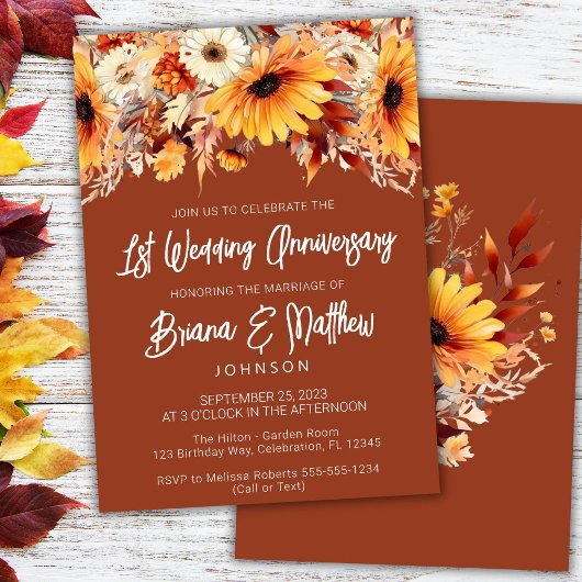 Invitation Terracotta Fall Floral 1er anniversaire Mariage