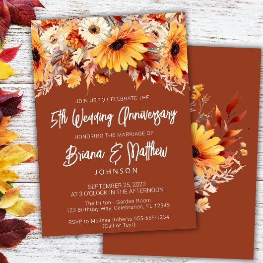 Invitation Terracotta Fall Floral 5e anniversaire Mariage