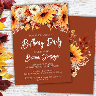 Invitation Terracotta Fall Floral Anniversaire Party