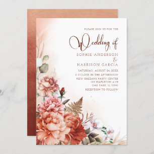 Invitation Terracotta Fall Floral Bural Orange Boho Mariage
