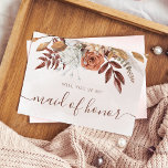 Invitation Terracotta Fall Foliage Maid Of Honor Proposition<br><div class="desc">Cartes de proposition d'honneur de style bohème moderne avec fleurs d'aquarelle et feuilles de chute dans les tons terre comme rouille brun,  orange brûlé et terre cuite. Un choix parfait pour les mariages d'automne.</div>