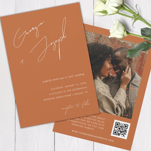 Invitation Terracotta Fall | Script Photo QR Code Mariage
