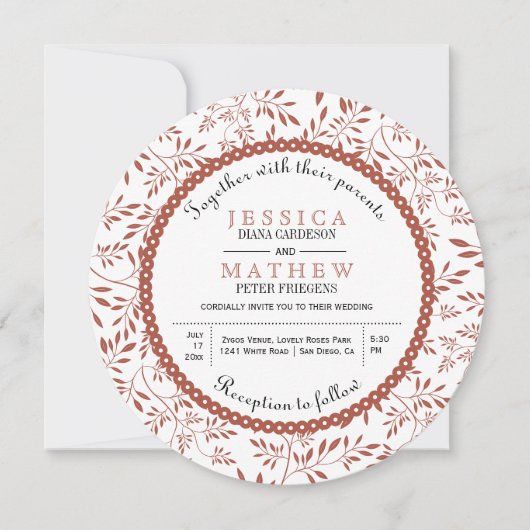 Invitation Terracotta feuille motif mariage de automne (Devant)