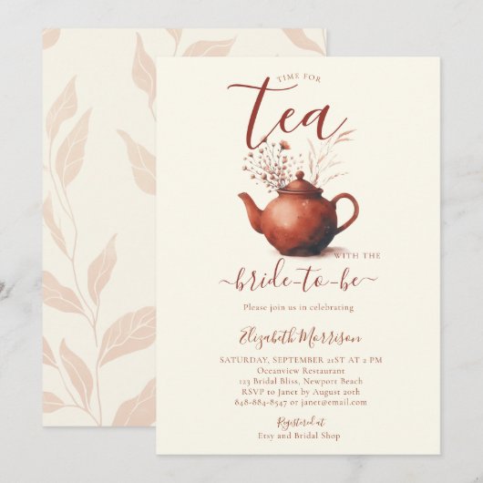 Invitation Terracotta Fleur sauvage Art Chic Thé nuptiale Dou (Devant / Derrière)