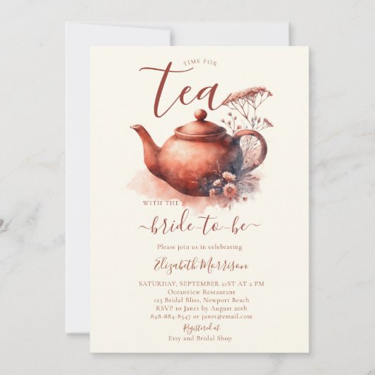 Invitation Terracotta Fleur sauvage Art Pot nuptiale Thé douc (Devant)