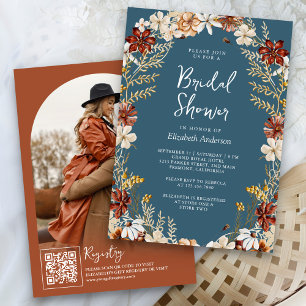 Invitation Terracotta Fleur Sauvage Bleu Poussiéreux Baby Sho