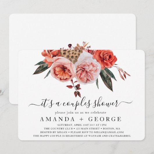 Invitation Terracotta Fleurs boho couple douche (Devant / Derrière)