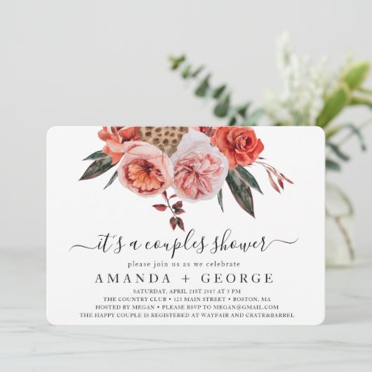 Invitation Terracotta Fleurs boho couple douche (Debout devant)