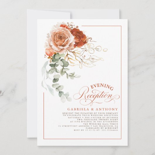 Invitation Terracotta Fleurs Orange Brûlées Réception De Mari (Devant)