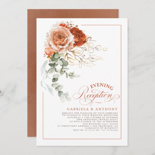 Invitation Terracotta Fleurs Orange Brûlées Réception De Mari (Devant / Derrière)