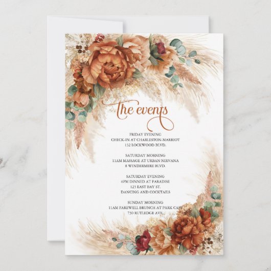 Invitation Terracotta fleurs pampas Bachelorette Week-end (Dos)