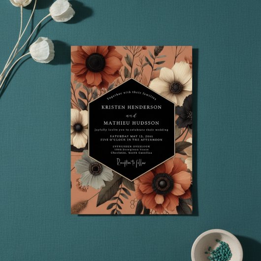 Invitation Terracotta Floral Autumn Romance Wedding