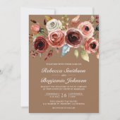 Invitation Terracotta Floral Beige Tan QR Code Wedding (Devant)