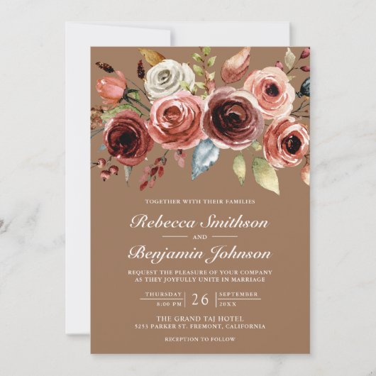 Invitation Terracotta Floral Beige Tan QR Code Wedding (Devant)