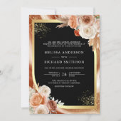 Invitation Terracotta Floral Black Gold Photo QR Code Mariage (Devant)