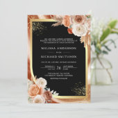 Invitation Terracotta Floral Black Gold Photo QR Code Mariage (Debout devant)