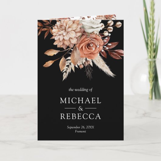 Invitation Terracotta Floral Black QR Code Wedding (Devant)