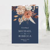 Invitation Terracotta Floral Bleu de Nuit Code QR Mariage (Devant)