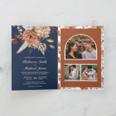 Invitation Terracotta Floral Bleu de Nuit Code QR Mariage (Intérieur)