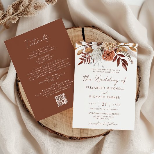 Invitation Terracotta Floral Boho Automne Tout En Un Mariage