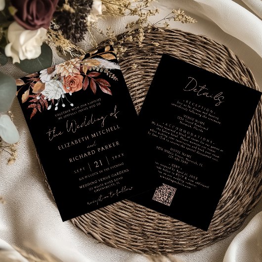 Invitation Terracotta Floral Boho Black All In One Wedding
