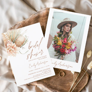 Invitation Terracotta Floral Boho Pampas Fête des mariées en