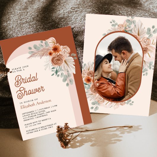 Invitation Terracotta Floral Boho Pampas Fête des mariées pho