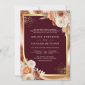 Invitation Terracotta Floral Bourgogne Photo QR Code Mariage (Devant)