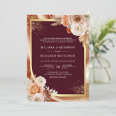 Invitation Terracotta Floral Bourgogne Photo QR Code Mariage (Debout devant)