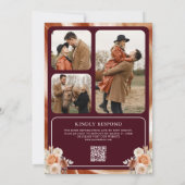 Invitation Terracotta Floral Bourgogne Photo QR Code Mariage (Dos)