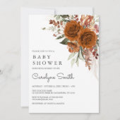 Invitation Terracotta Floral Bural Orange Boho Baby shower (Devant)