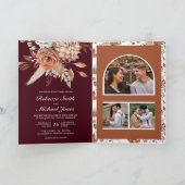 Invitation Terracotta Floral Burgundy QR Code Wedding (Intérieur)