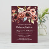 Invitation Terracotta Floral Burgundy QR Code Wedding (Debout devant)