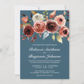 Invitation Terracotta Floral Dusty Blue QR Code Wedding (Devant)
